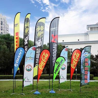 Different height feather teardrop/rectangular beach flag with Inject Water Basement Holder, Aluminum Pole, Cross Base spike Telescopic flying banners 